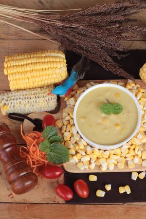 Corn cream soup and sweet corn deliciousの写真素材