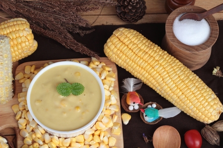 Corn cream soup and sweet corn deliciousの写真素材
