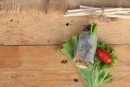Salad rolls vegetable with tuna and crab stick