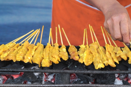 Pork satay,Grilled pork of deliciousの写真素材