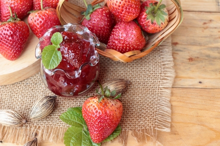 Fresh strawberries red at delicious and jamの写真素材