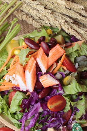 Fresh salad and egg with dressing deliciousの写真素材