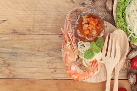 Spaghetti with shrimp and tomato sauce deliciousの写真素材
