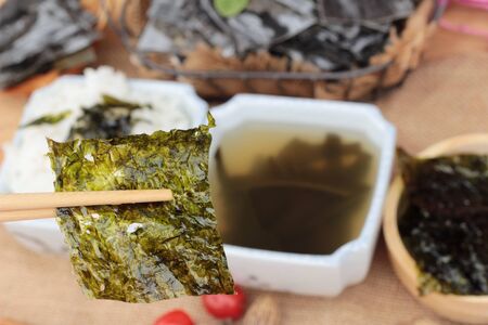 Seaweed soup is delicious and dried seaweedの写真素材