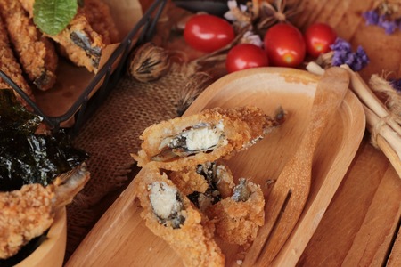 shishamo fried with sause is a deliciousの写真素材