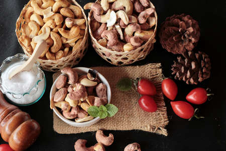 Cashews nuts are roasted delicious with saltの写真素材
