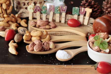 Cashews nuts are roasted delicious with saltの写真素材