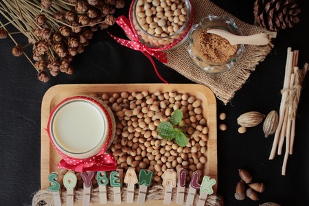 Soy beans milk with beansの写真素材