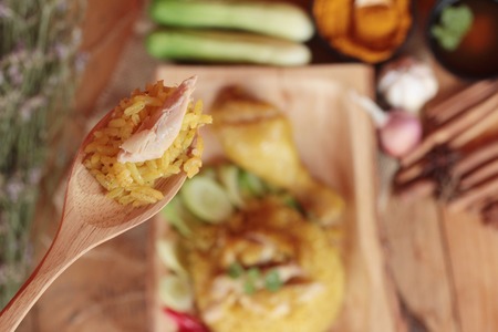 Chicken biryani with rice delicious and sauceの写真素材