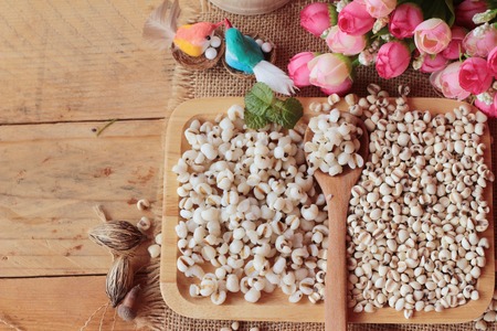 Cooked millet seeds and dried millet seedsの写真素材