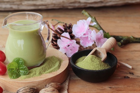 Matcha green tea and green tea powderの写真素材