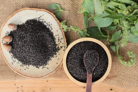 Basil seeds for fiber beverage and raw seed.の写真素材