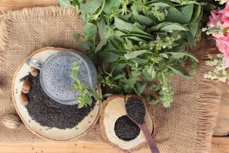 Basil seeds for fiber beverage and raw seed.