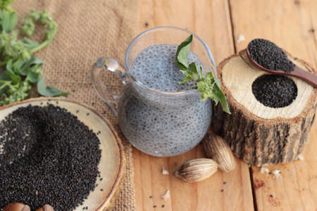 Basil seeds for fiber beverage and raw seed.の写真素材