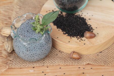 Basil seeds for fiber beverage with milkの写真素材
