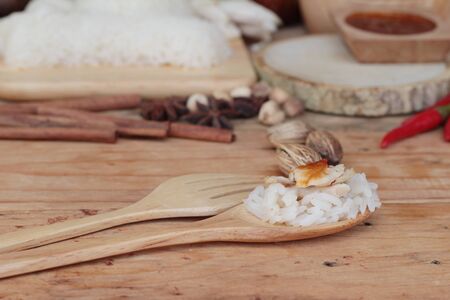 Rice steamed with chicken and soup deliciousの写真素材