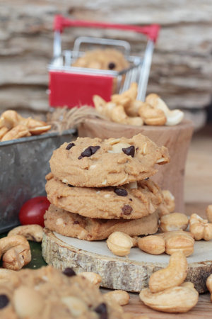 oatmeal cookies with chocolate and nuts is deliciousの写真素材