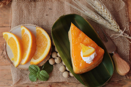 Orange cake with oranges fruits is delicious
