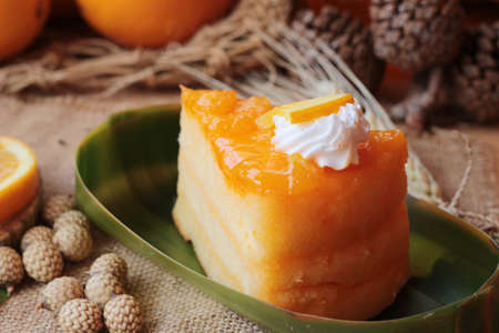 Orange cake with oranges fruits is deliciousの写真素材
