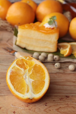 Orange cake with oranges fruits is deliciousの写真素材
