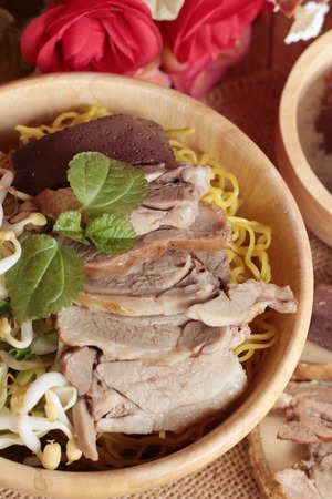 Duck noodle with vegetable and soup deliciousの写真素材