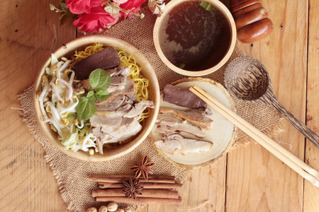 Duck noodle with vegetable and soup delicious