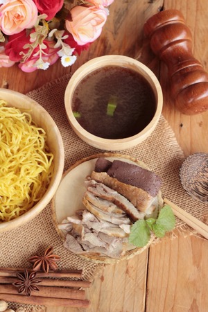 Duck noodle with vegetable and soup deliciousの写真素材