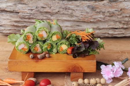 Salad roll vegetables with salad dressing deliciousの写真素材