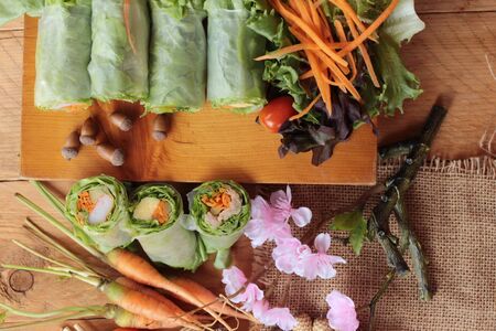Salad roll vegetables with salad dressing deliciousの写真素材