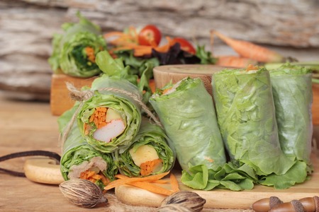 Salad roll vegetables with salad dressing deliciousの写真素材