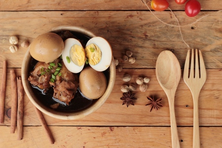 Stewed eggs with chicken chinese food deliciousの写真素材