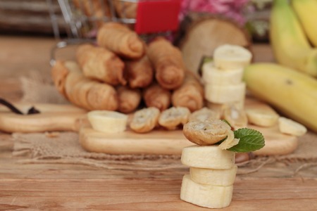 Deep fried banana traditional Indonesia , Banana Molenの写真素材