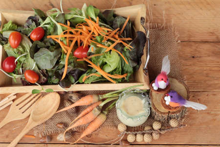 Vegetables salad with salad dressing is deliciousの写真素材