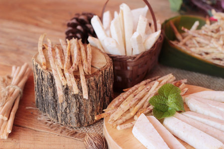 Fresh taro and taro stick with salt