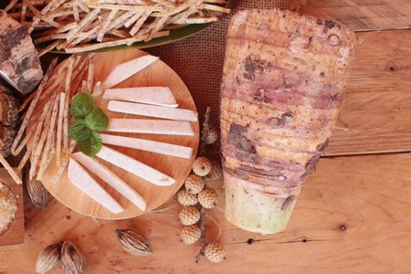 Fresh taro and taro stick with saltの写真素材