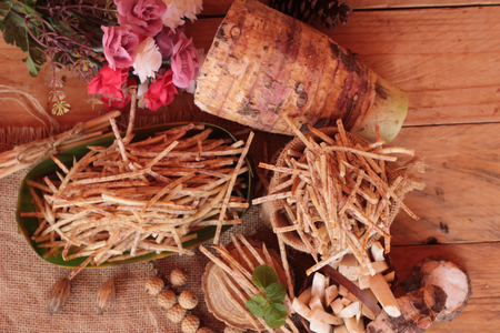 Fresh taro and taro stick with saltの写真素材