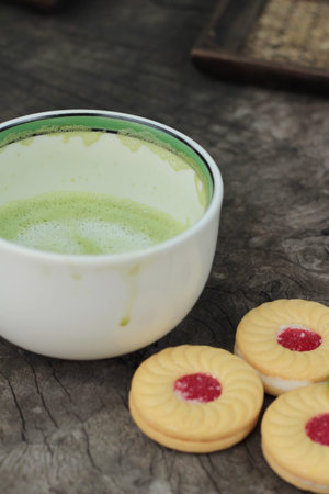 Strawberry biscuits with green tea is delicious