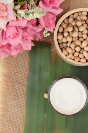 Soy milk is delicious with soybean seedの写真素材