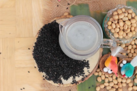 Soy bean milk mix black sesame deliciousの写真素材