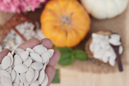 Pumpkin seeds roasted and peeled pumpkin seedsの写真素材