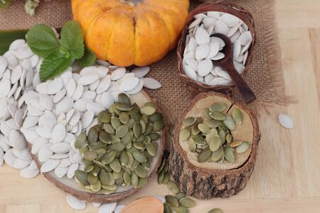 Pumpkin seeds roasted and peeled pumpkin seedsの写真素材