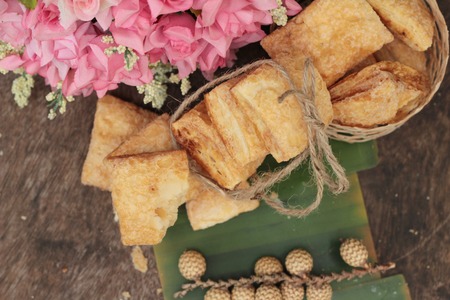 The crispy pie with sugar is deliciousの写真素材