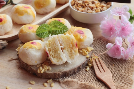 Festival moon cake - Chinese cake and teaの写真素材