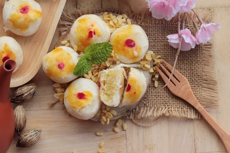 Festival moon cake - Chinese cake and teaの写真素材
