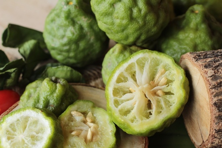 Fresh kaffir and sliced ,aromatic and medicinalの写真素材