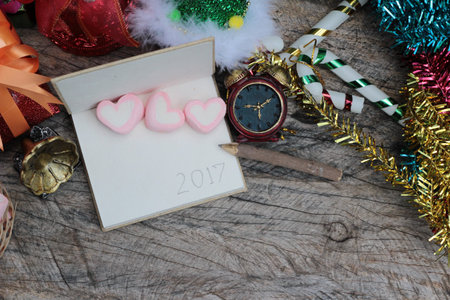 Celebrate Christmas decoration with pink heart marshmallowの写真素材