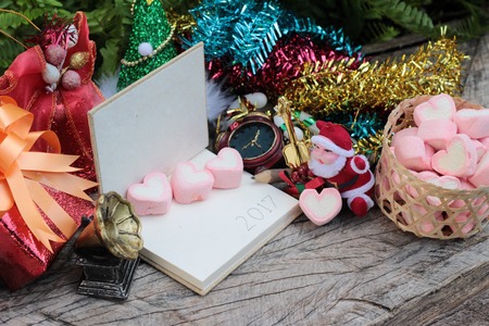 Celebrate Christmas decoration with pink heart marshmallowの写真素材