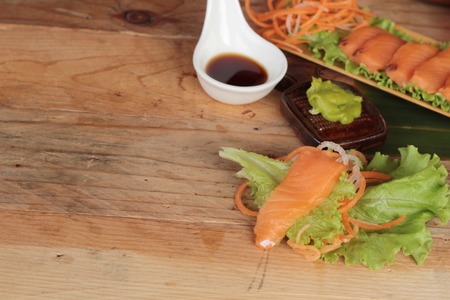 Salmon raw sashimi with wasabi , Japanese food styleの写真素材