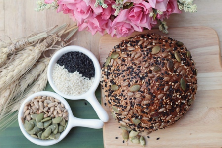 Whole wheat bread with mix seed grain cerealsの写真素材