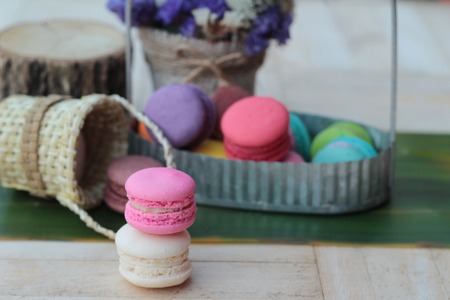 French dessert macaroons with colorful is deliciousの写真素材